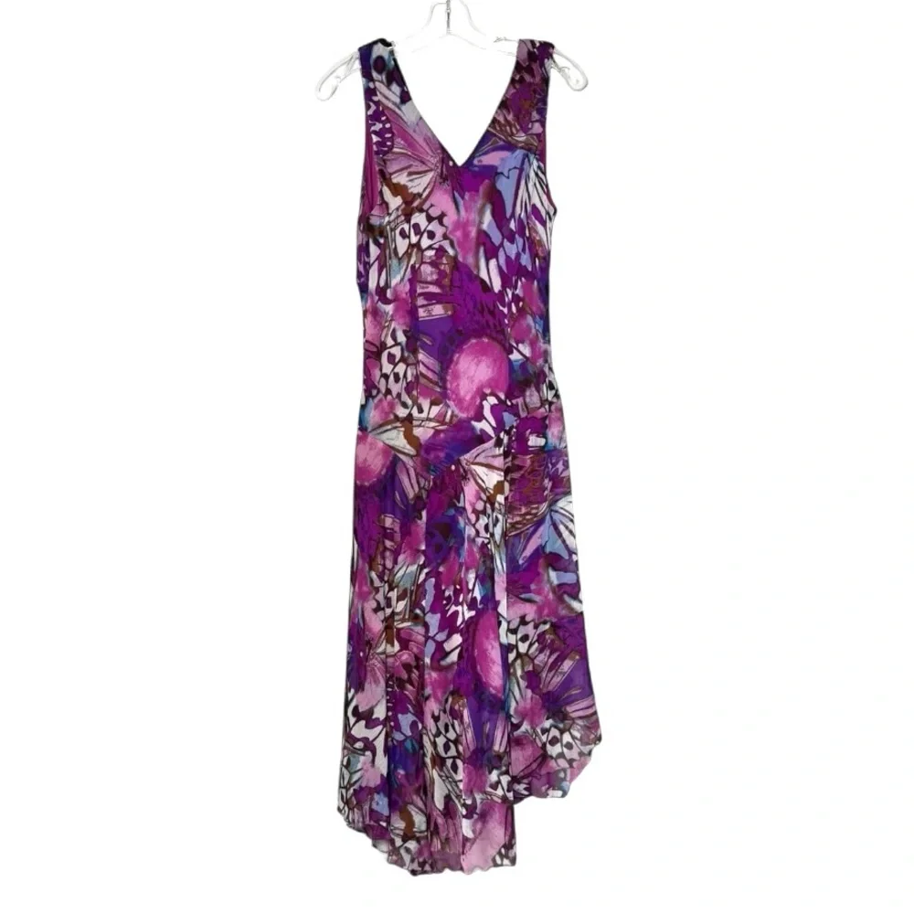 Rabbit Rabbit Rabbit Purple Floral Asymmetrical Dress V-Neck Fit Flare Sz 12 - Picture 11 of 14